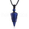 Natural Lapis Lazuli Cone Braided Pendant Necklace NJEW-SZ0001-59D-1
