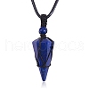 Natural Lapis Lazuli Cone Braided Pendant Necklace NJEW-SZ0001-59D-1