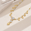Round Shell Pearl Beaded Brass Pave Clear Cubic Zirconia Heart Pendant Necklaces for Women VQ1969-2-4