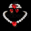 Heart Glass Rhinestone & Plastic Pearl Beaded Necklaces & Stud Earrings & Bracelets Sets FS-WGC950C-06-1