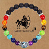 12 Constellations 7 Chakra Natural Lava Rock & Agate & Amethyst & Tiger Eye & Turquoise & Glass Round Beadeed Stretch Bracelets WG33A89-06-1