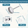 SOFPLATE 100Pcs Flat Round Stainless Steel Stud Earring Settings STAS-SP0001-61A-P-2