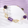 Natural Amethyst & Pearl Round Beads Link Bracelets for Women BJEW-Q039-01G-3