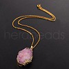 Vogue Design Brass Natural Druzy Agate Pendant Necklaces NJEW-JN01138-4