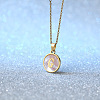 Flat Round Stainless Steel Pave Natural White Shell Initial Pendant Necklaces for Women FS-WG6FA45-07-1