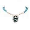 2Pcs Leaf Alloy Enamel Pendant Necklaces for Women NJEW-JN05349-4
