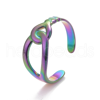 Ion Plating(IP) Rainbow Color 304 Stainless Steel Interlock Knot Shape Open Cuff Ring for Women RJEW-C025-13M-1