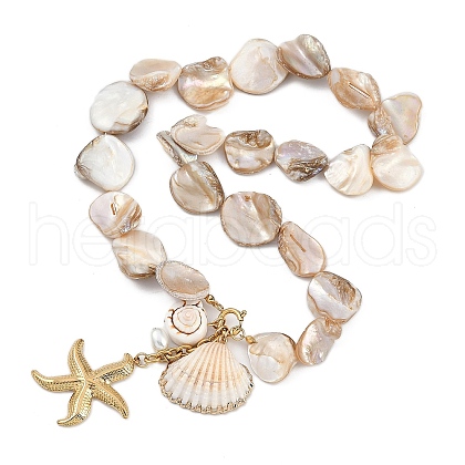 Summer Beach Natural Shell Beaded Necklaces NJEW-A033-02B-G-1