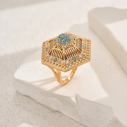 Geometric Brass Micro Pave Cubic Zirconia Adjustable Finger Rings for Women DO6393-1-1