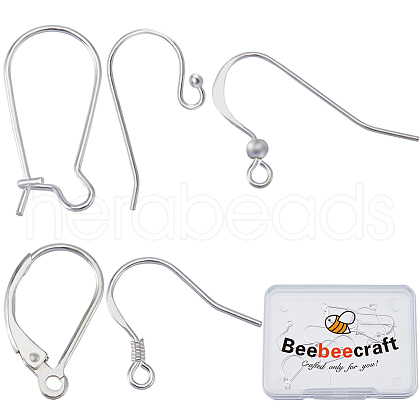 Beebeecraft 5 Pair 5 Style 925 Sterling Silver Earring Hooks & Leverback & Hoop Earrings Findings DIY-BBC0001-76-1