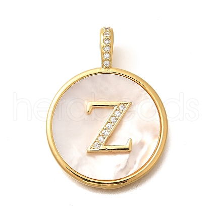 Rack Plating Brass Micro Pave Clear Cubic Zirconia Pendants with Shell KK-M309-42G-Z-1