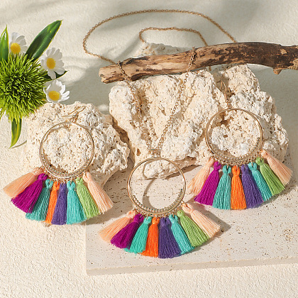 Bohemian Style Alloy & Polyester Tassel Jewelry Sets FS-WG07AC6-01-1