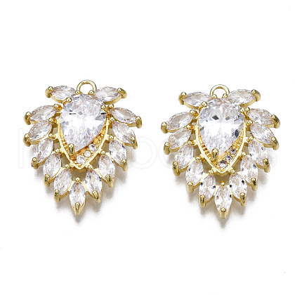 Brass Micro Pave Clear Cubic Zirconia Pendants ZIRC-S069-007G-1