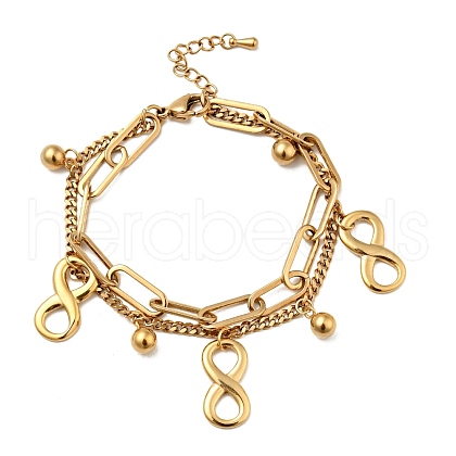 Infinity and Round Ball Charm Multi-strand Bracelet BJEW-G639-06G-1