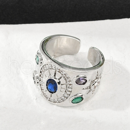 Brass Micro Pave Cubic Zirconia Adjustable Cuff Rings for Women RJEW-C129-10P-1