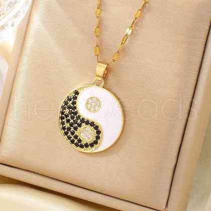 Elegant Brass Pave Black and White Cubic Zirconia Yin-yang Pendant Necklaces KO6375-1-1