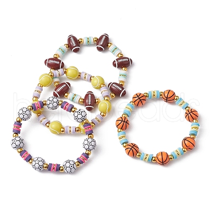 4Pcs 4 Style Polymer Clay Beaded Stretch Bracelets Set BJEW-JB09643-1