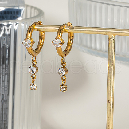 Elegant Stainless Steel Rhinestone Tassel Hoop Earrings RZ2213-1-1