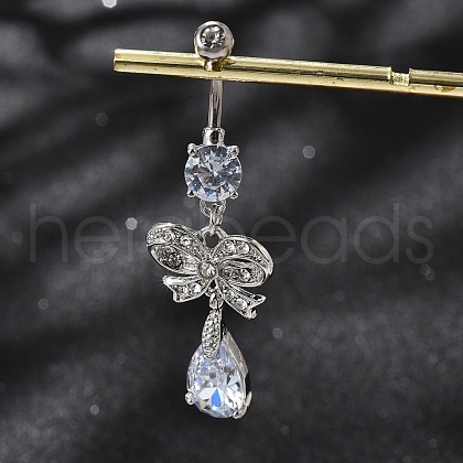 Alloy Crystal Rhinestone Dangle Curved Barbell Belly Rings AJEW-R007-04P-05-1