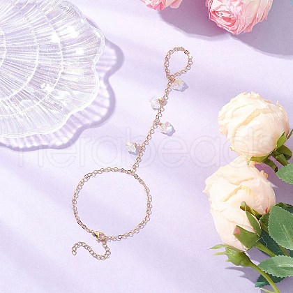 Electroplate Glass Butterfly Charms Finger Ring Bracelet for Women BJEW-JB11770-1