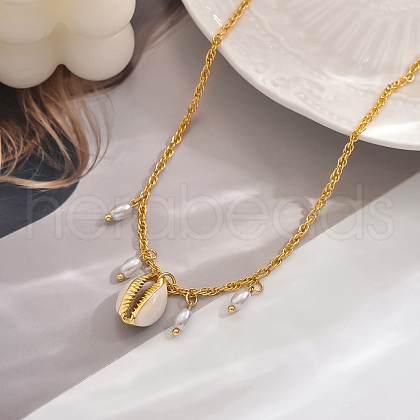 Elegant Brass & Shell Pearl Ocean Pendant Necklaces for Women DM0082-3-1
