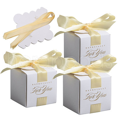 Wedding Paper Candy Gift Packaging Boxes with Polyester Ribbon CON-WH0105-08-1