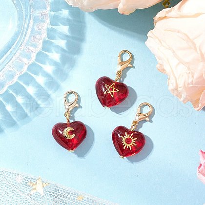 3Pcs Heart with Star Moon Sun Glass Pendant Decorations HJEW-JM03166-02-1