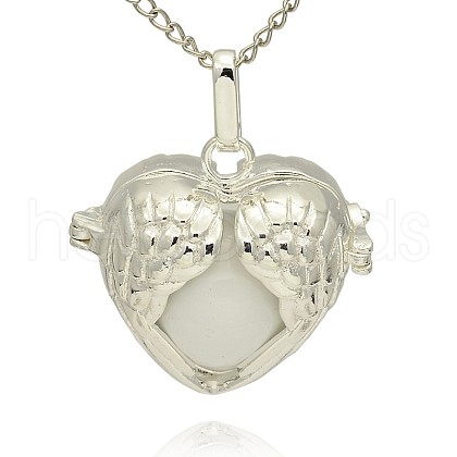 Silver Color Plated Brass Hollow Heart Cage Pendants KK-J241-06S-1