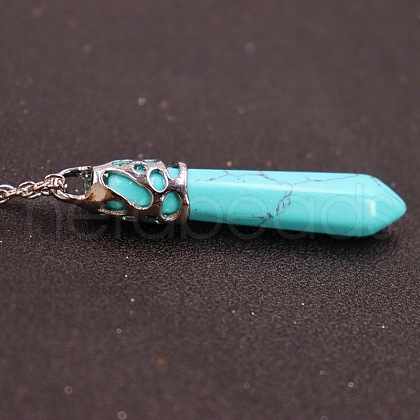 Synthetic Turquoise Faceted Bullet Point Pendant Necklaces FS-WG32EE9-11-1