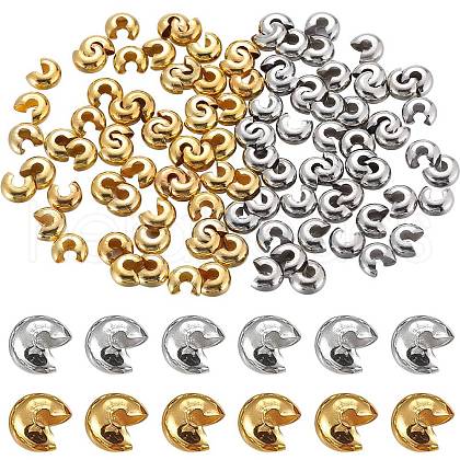 SOFPLATE 200Pcs 2 Colors Brass Crimp Beads Covers KK-SP0001-88-1