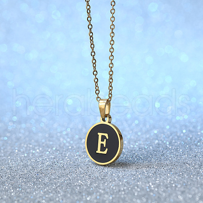 Alloy Black Enamel Disc with Initial Pendant Necklaces for Women WGEDF6F-05-1
