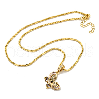 Rack Plating Brass Pave Colorful Cubic Zirconia Butterfly Pendant Necklaces NJEW-A031-04G-1