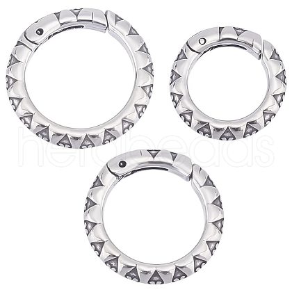 Unicraftale 3Pcs 3 Sizes Tibetan Style 304 Stainless Steel Spring Gate Rings STAS-UN0041-75-1