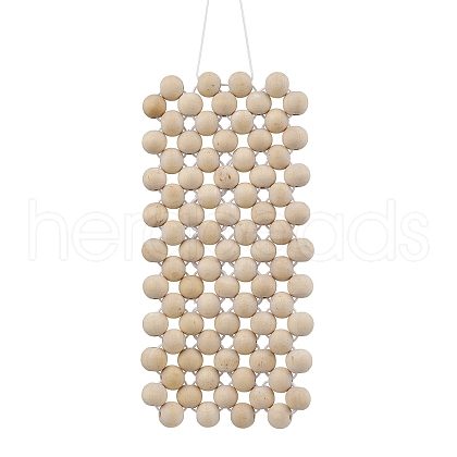 Rectangle Wood Beaded Pendant Decorations HJEW-JM02409-1