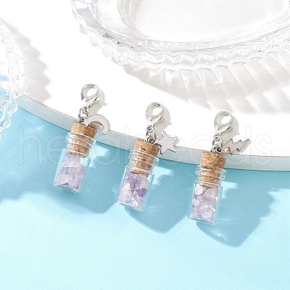 Natural Amethyst Chips inside Glass Wishing Bottle Pendant Decoration HJEW-JM03306-04-1