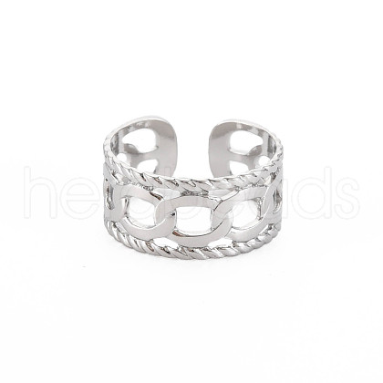 304 Stainless Steel Curb Chain Shape Open Cuff Ring for Women RJEW-S405-150P-1