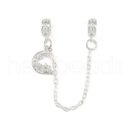 Brass Pave Clear Cubic Zirconia European Safety Chains with Charms KK-L236-16D-S-1