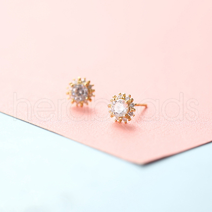 Brass Micro Pave Clear Cubic Zirconia Stud Earrings FS-WGE47D1-14-1