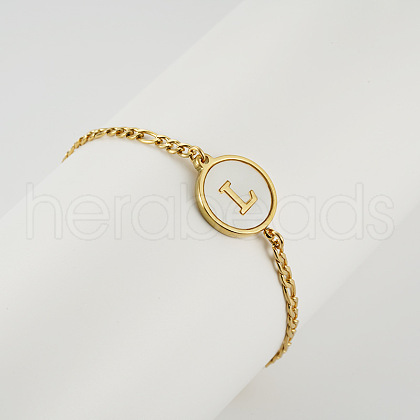 Flat Round with Letter Pattern 304 Stainless Steel Link Bracelets FS-WG4692B-26-1