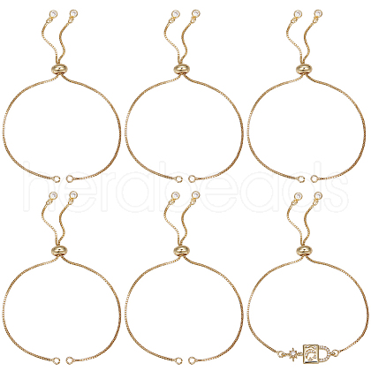 Beebeecraft 6Pcs Brass Box Chains Slider Bracelet Making with Clear Cubic Zirconia Tiny Charms BJEW-BBC0001-04-1