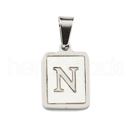 304 Stainless Steel Pave Natural White Shell Pendants STAS-S130-03P-N-1