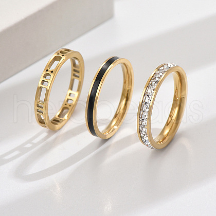 3Pcs Hollow Out 304 Stainless Steel Micro Pave Clear Cubic Zirconia with Enamel Finger Rings FS-WGFDE09-08-1