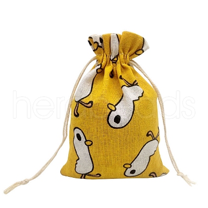 Printed Cotton Imitation Burlap Packing Pouches Drawstring Bags PW-WG7B662-17-1