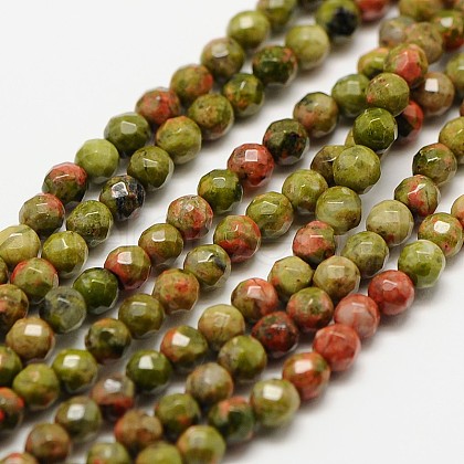 Natural Unakite Beads Strands G-A129-2mm-13-1