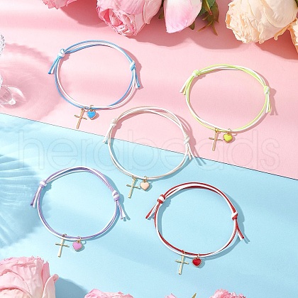 5Pcs Adjustable Waxed Polyester Cord Bracelets BJEW-JB11789-1