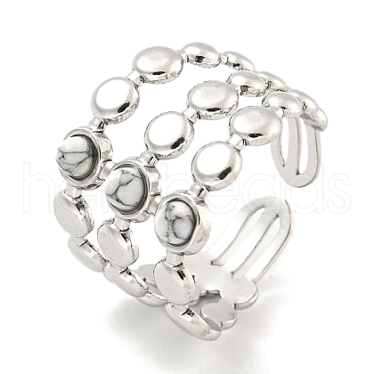 304 Stainless Steel Synthetic Turquoise Cuff Rings G-Z056-05P-05-1