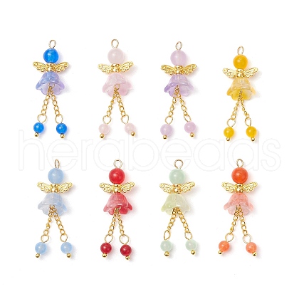 8Pcs 8 Colors Natural Dyed Malaysia Jade & Glass Beaded Angel Pendants PALLOY-JF03985-1