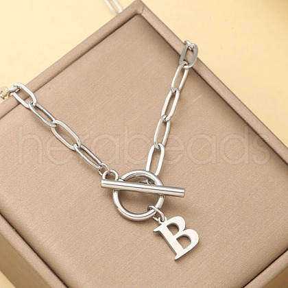 Stainless Steel Paperclip Chain Initial Necklaces with OT Clasps WGD6039-02-1
