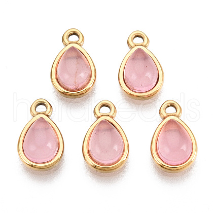 Natural Rose Quartz Teardrop Charms STAS-N109-209A-G-1