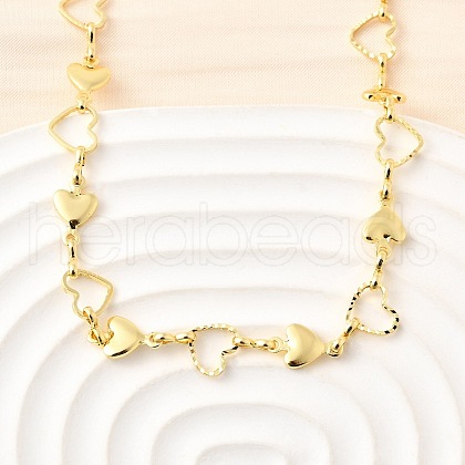 Brass Heart Link Chain Necklaces NJEW-D314-01G-1